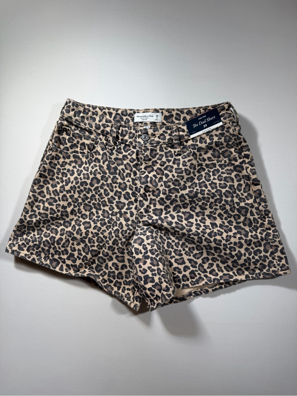 Abercrombie & Fitch Leopard Print Jean Shorts in Tan and Black
